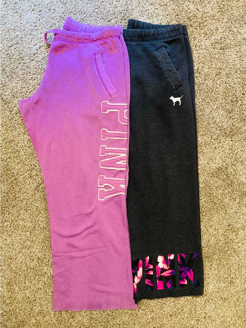 ✨Bundle✨2 -Pairs -PINK Victoria's Secret Sweatpants ✨Charcoal & Purple ✨